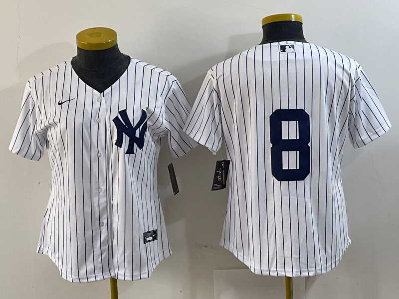 Womens New York Yankees #8 Yogi Berra White No Name Stitched Nike Cool Base Throwback Jersey